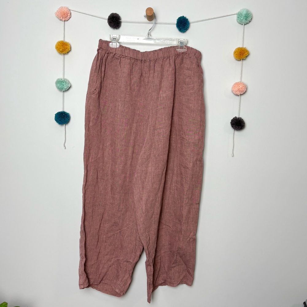 Flax by Jeanne Engelhart Pink Brown Linen Wide Leg Pants